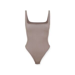 Gunmetal Contour Rib Square Neck Sleeveless Bodysuit